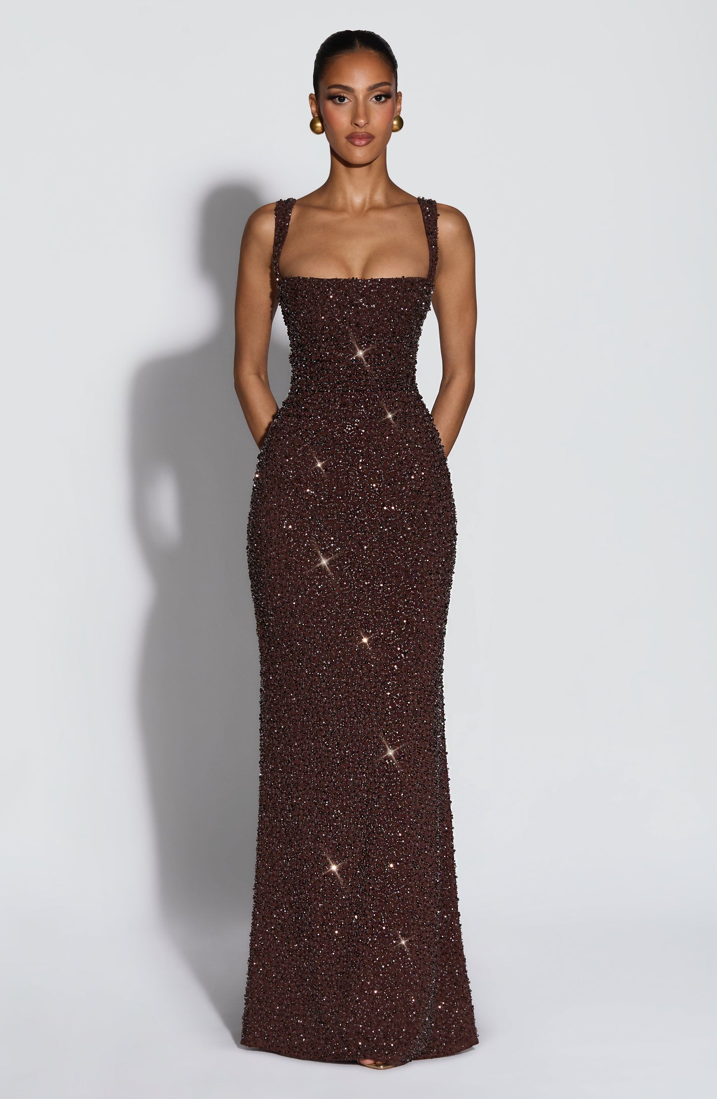 Calanthe Sparkle Maxi Dress Plum Brown Sparkle 8