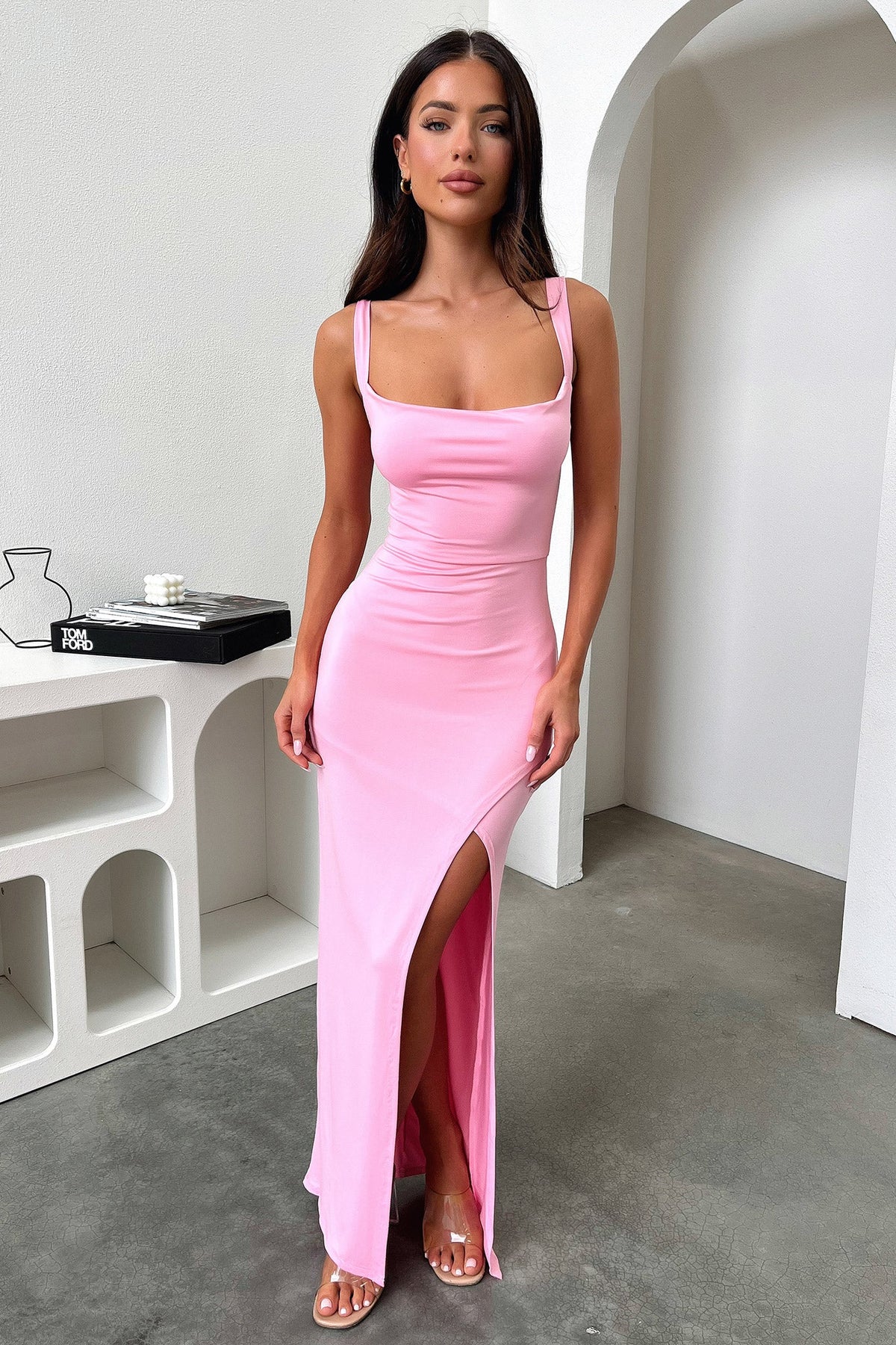 Calvary Satin Maxi Dress Pink 1