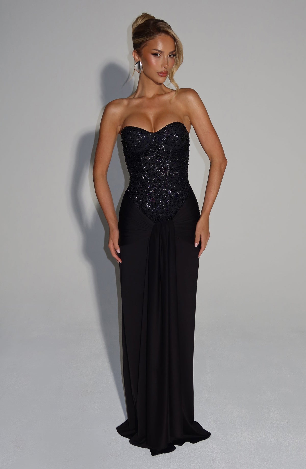 Carina Burgundy Satin Maxi Dress Black 1