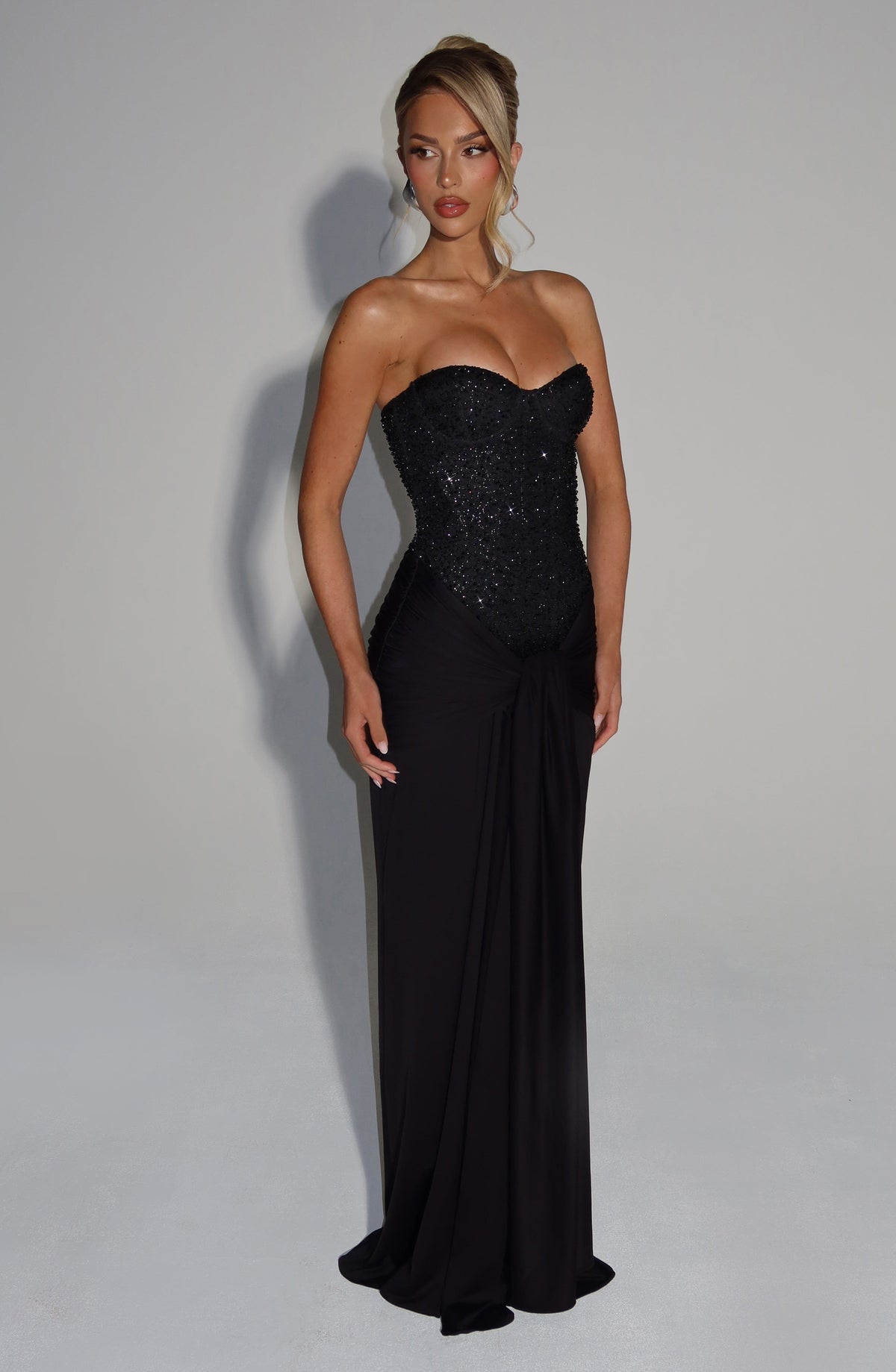 Carina Burgundy Satin Maxi Dress Black 4
