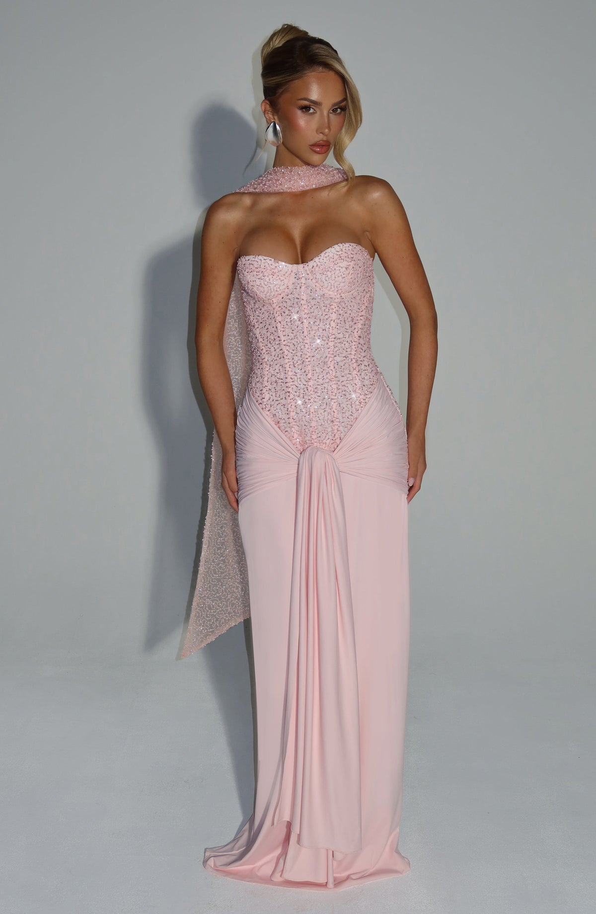 Carina Burgundy Satin Maxi Dress Blush 3