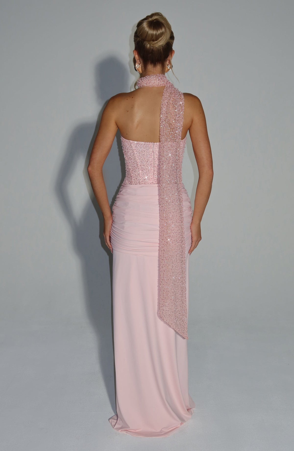 Carina Burgundy Satin Maxi Dress Blush 2