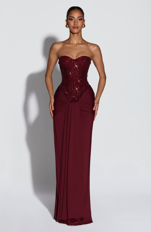 Carina Burgundy Satin Maxi Dress Burgundy 1