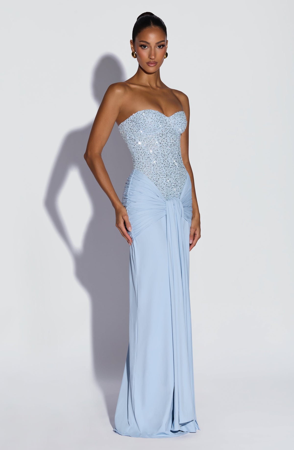 Carina Burgundy Satin Maxi Dress Glacier Blue 2