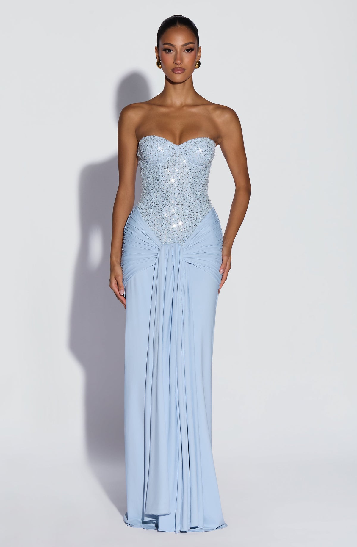 Carina Burgundy Satin Maxi Dress Glacier Blue 1