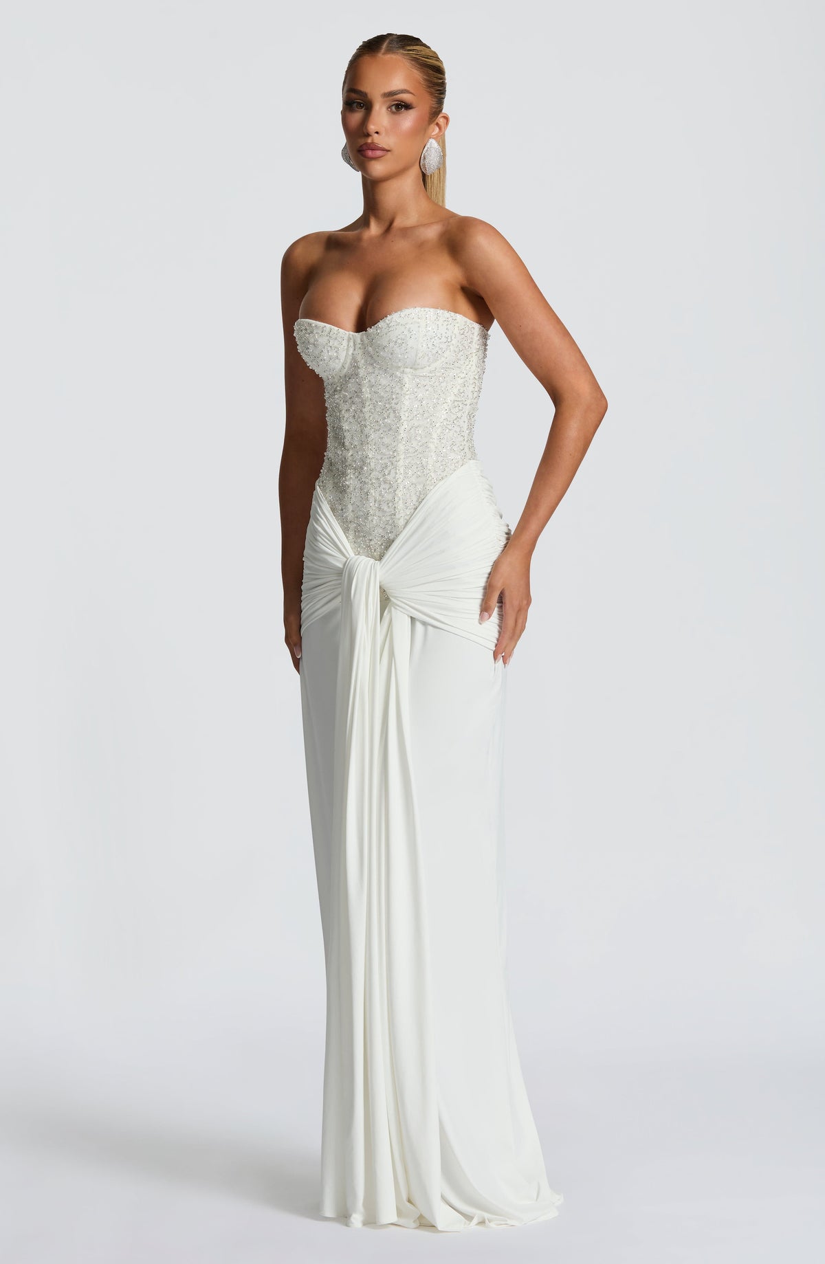 Carina Burgundy Satin Maxi Dress Ivory 9