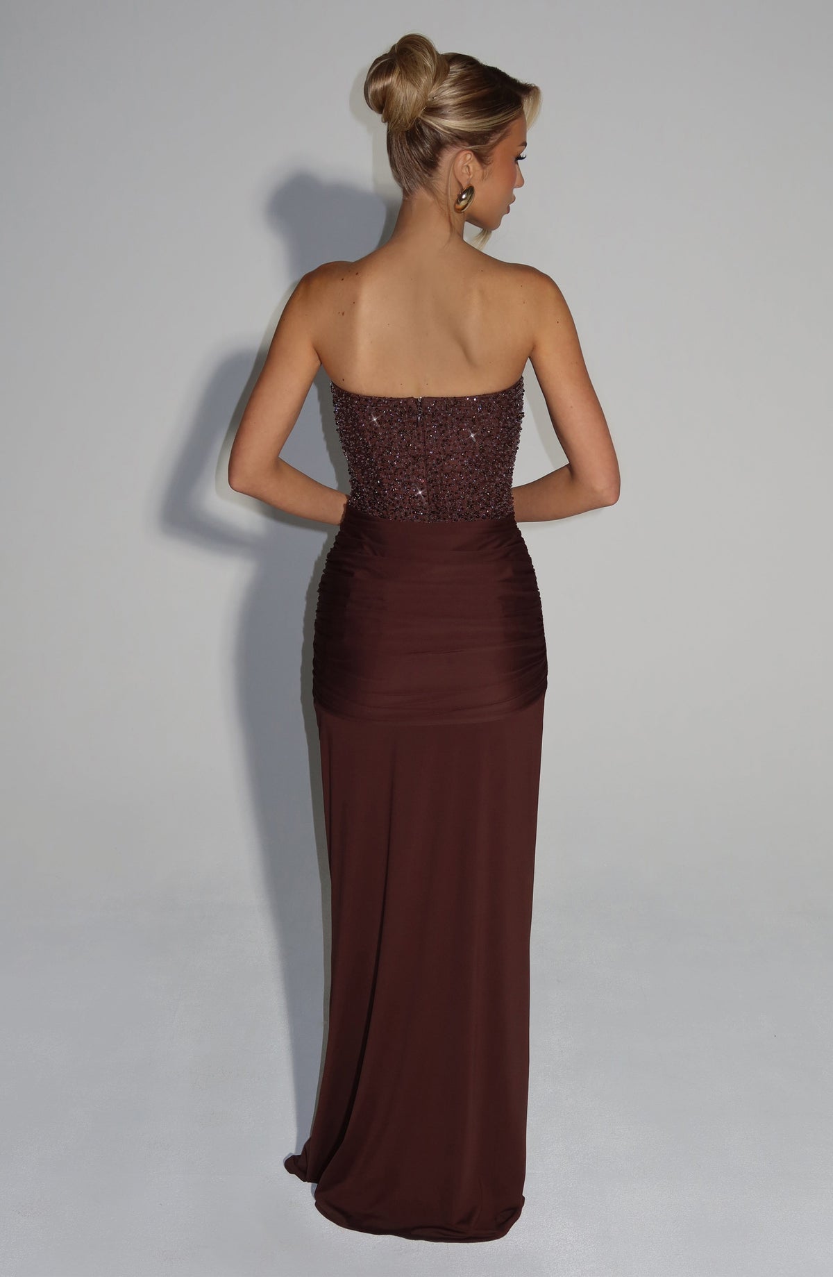 Carina Burgundy Satin Maxi Dress Plum Brown 2