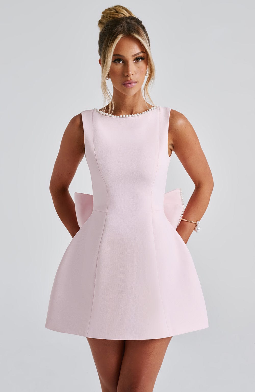 Carrie Satin Mini Dress Blush 1