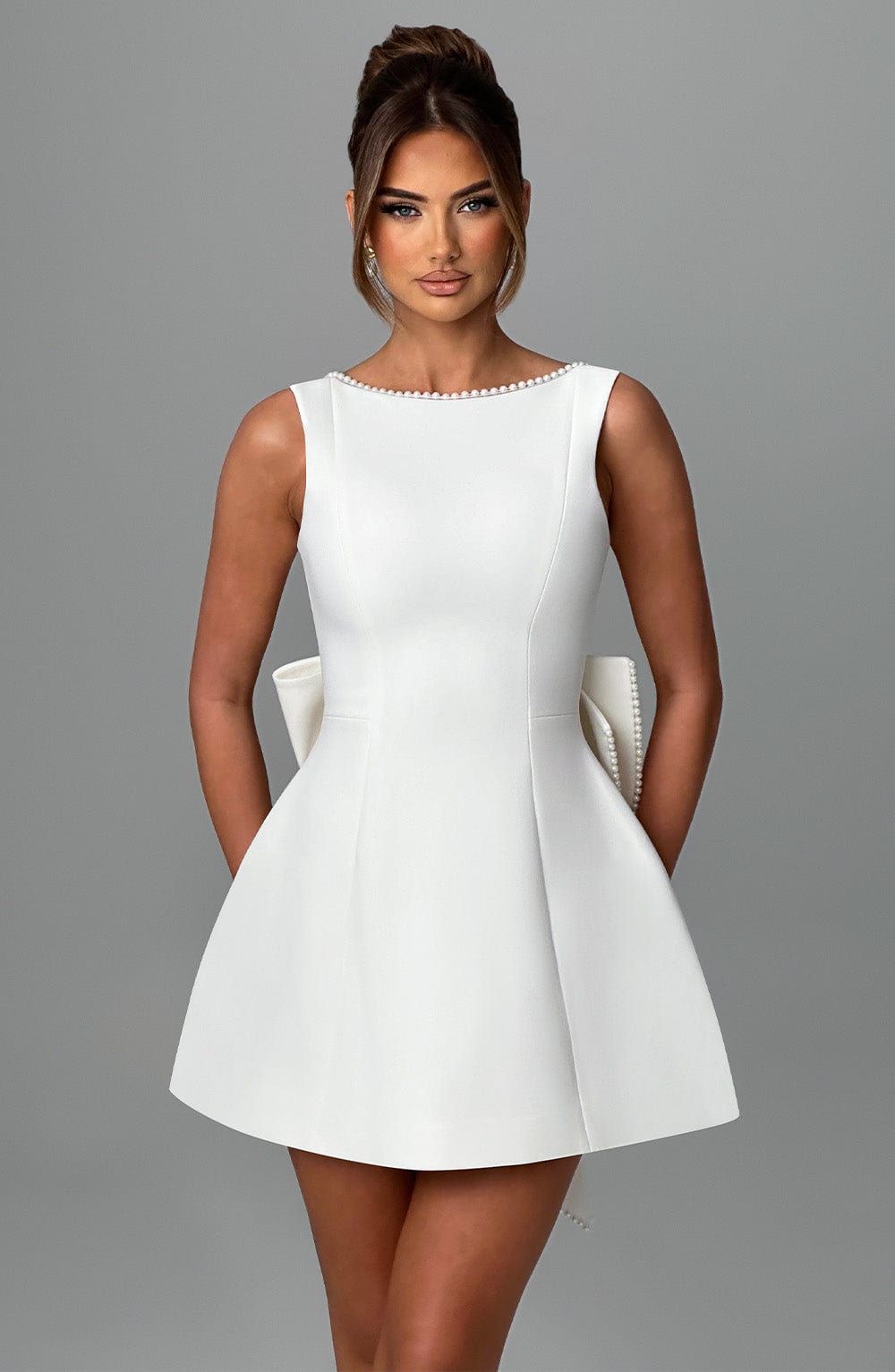Carrie Satin Mini Dress Ivory 3