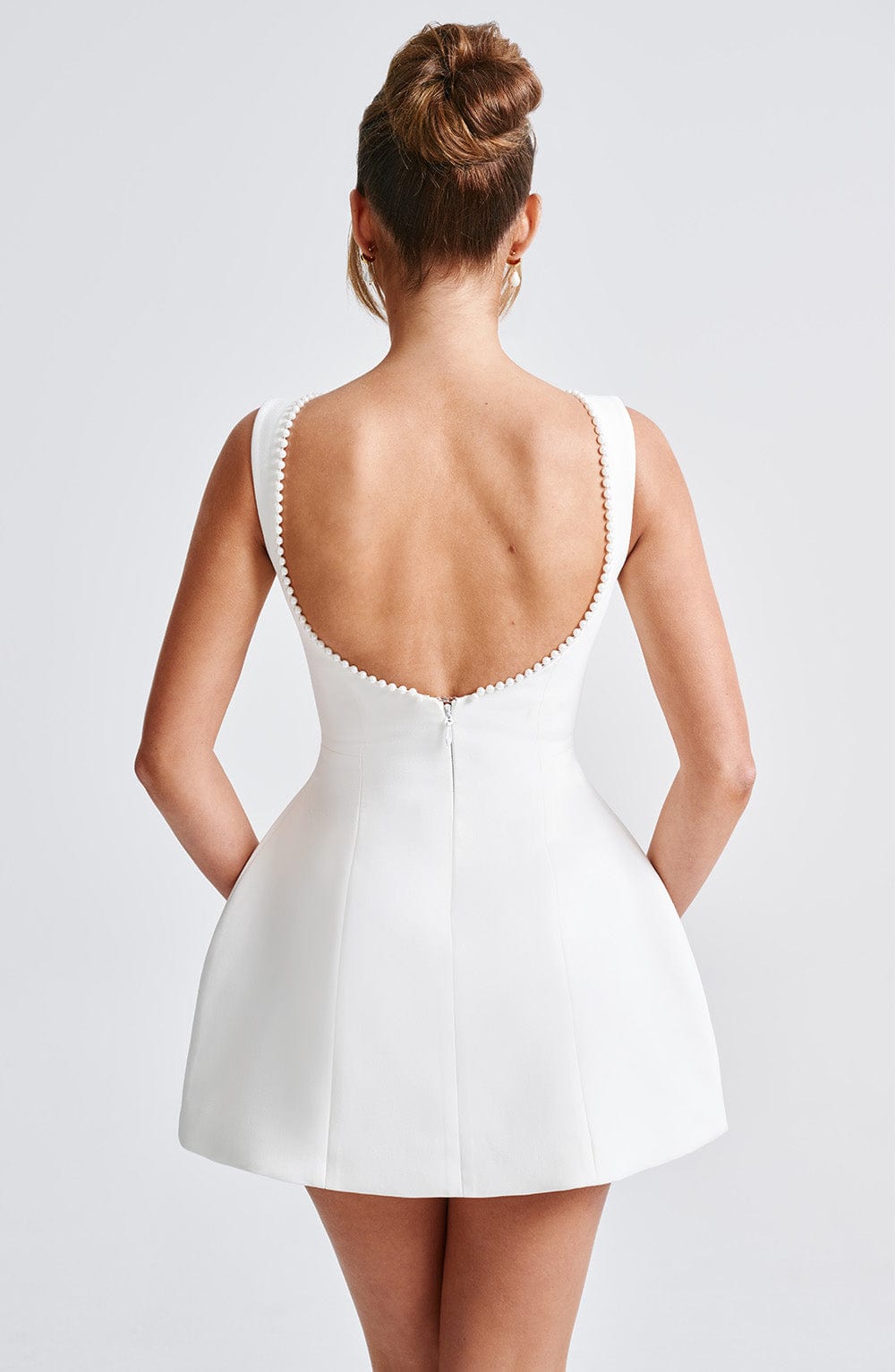 Carrie Black Satin Mini Dress Ivory 10