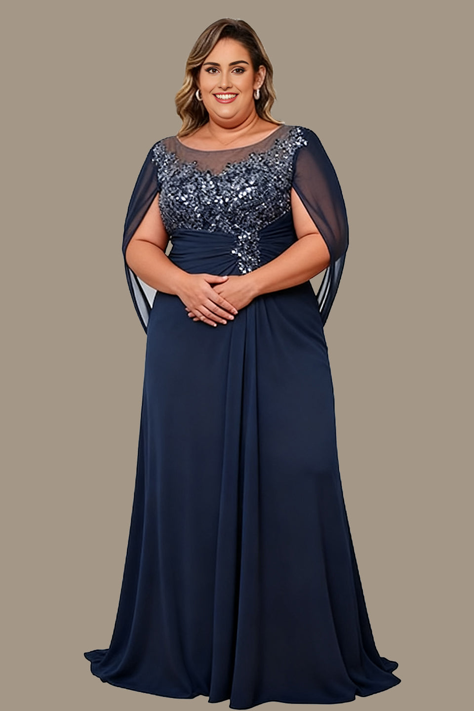 Arabella Floral Appliqué Cape Maxi Dress Blue 6