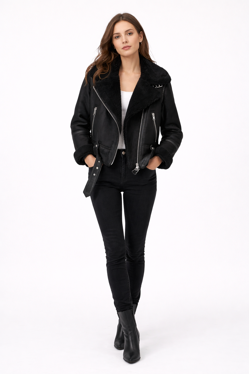 Caroline Shearling Aviator Jacket Brown 7