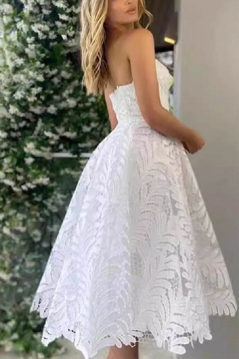 Cecilia Lace Tea-Length Dress Line Tea Length Lace Little White Dress 100060 2