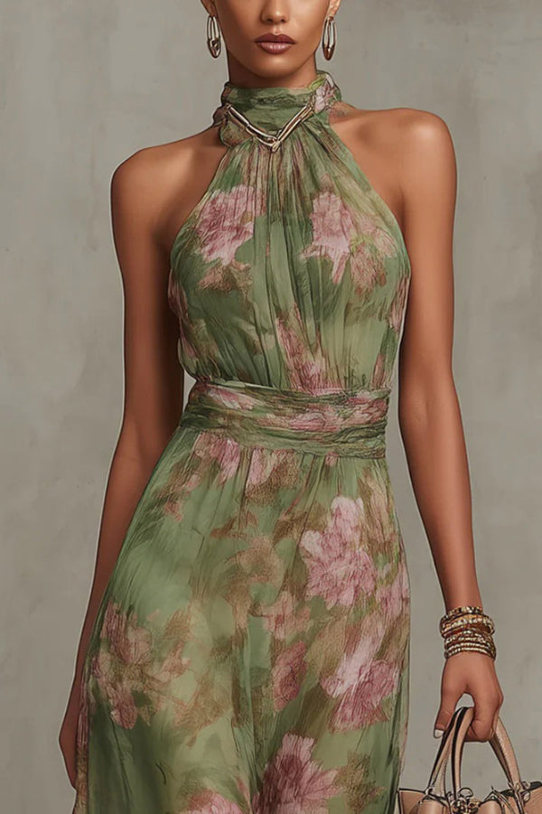 Isadora Floral Halter Maxi Dress Green 3