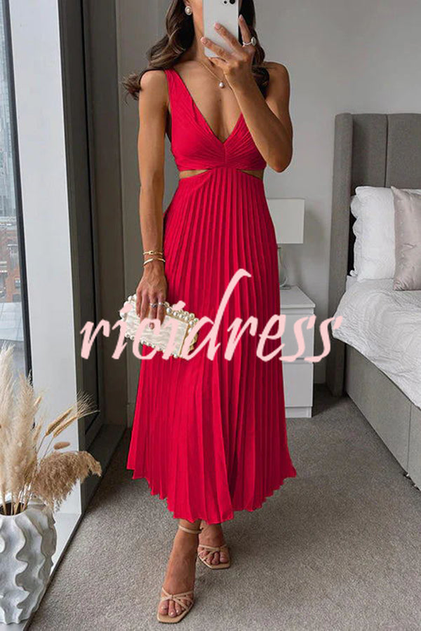 Ambrose Pleated Cutout Midi Dress Red 4