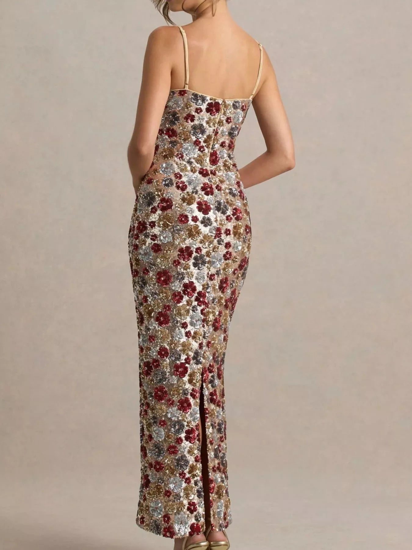 Valentina Sequin Floral Maxi Dress Multicolor 3