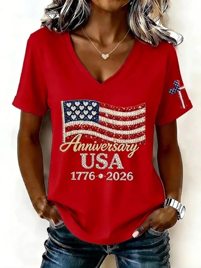 Margot Flag V-Neck Tee shirt 5