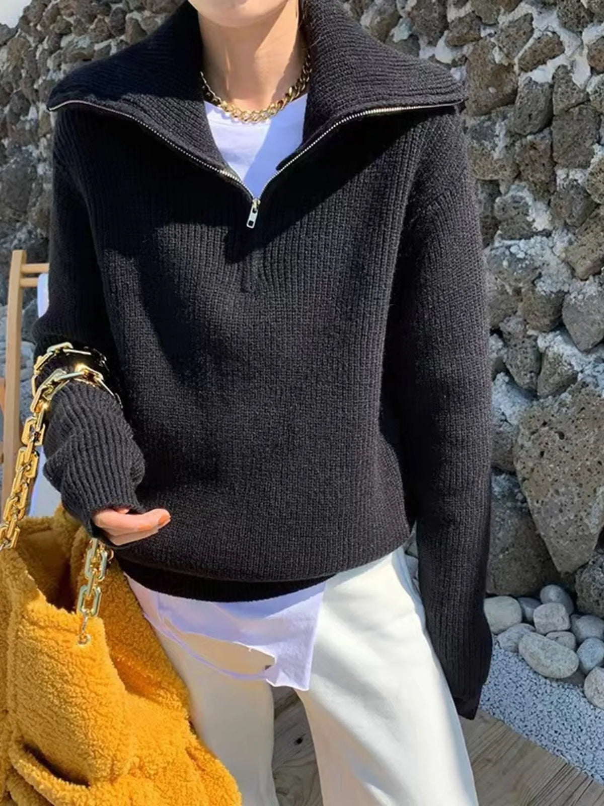 Margot Knit Slip Sweater in Black Black 2
