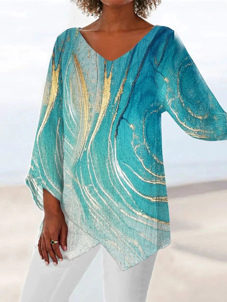Cordelia Marble Print Blouse Blue 1