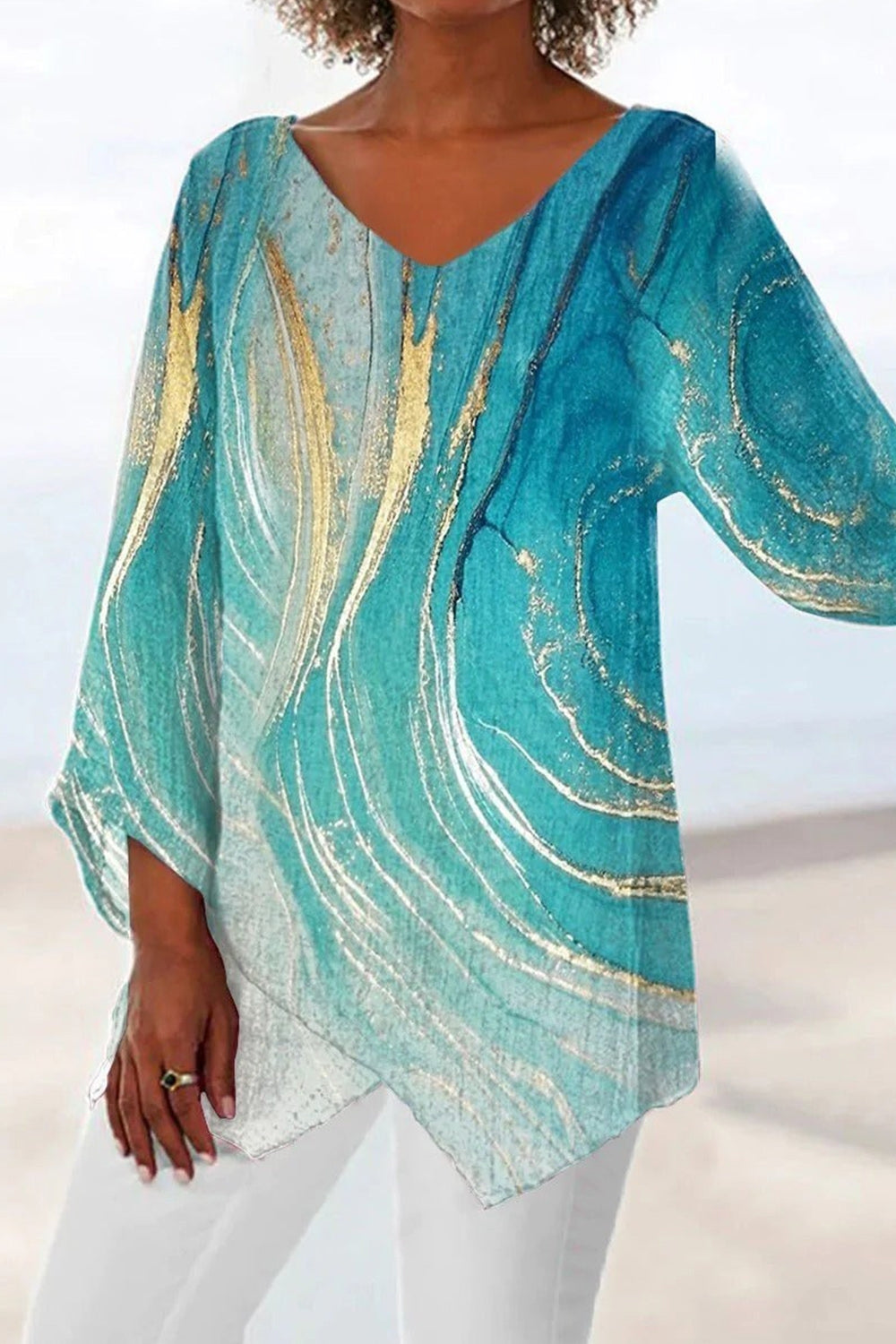 Cordelia Marble Print Blouse Blue 2