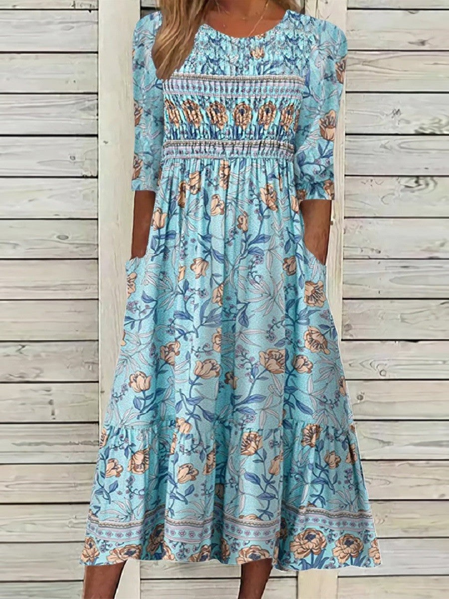 Neve Floral Midi Dress Blue 1