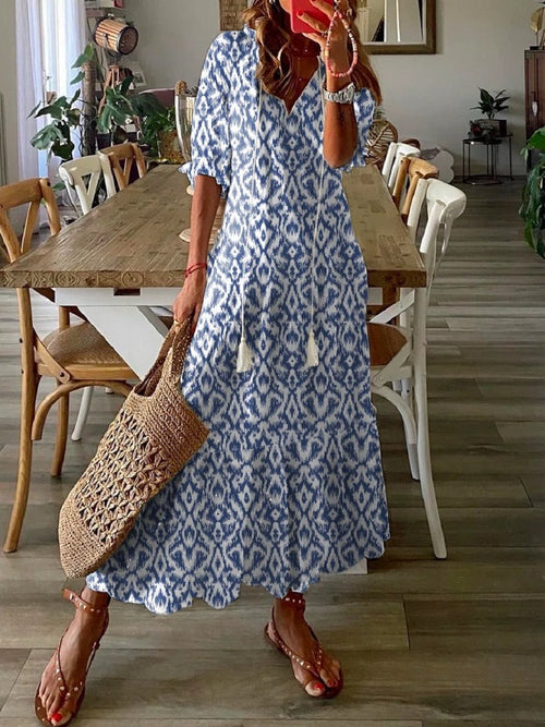 Ula Printed V-Neck Dress Blue 1