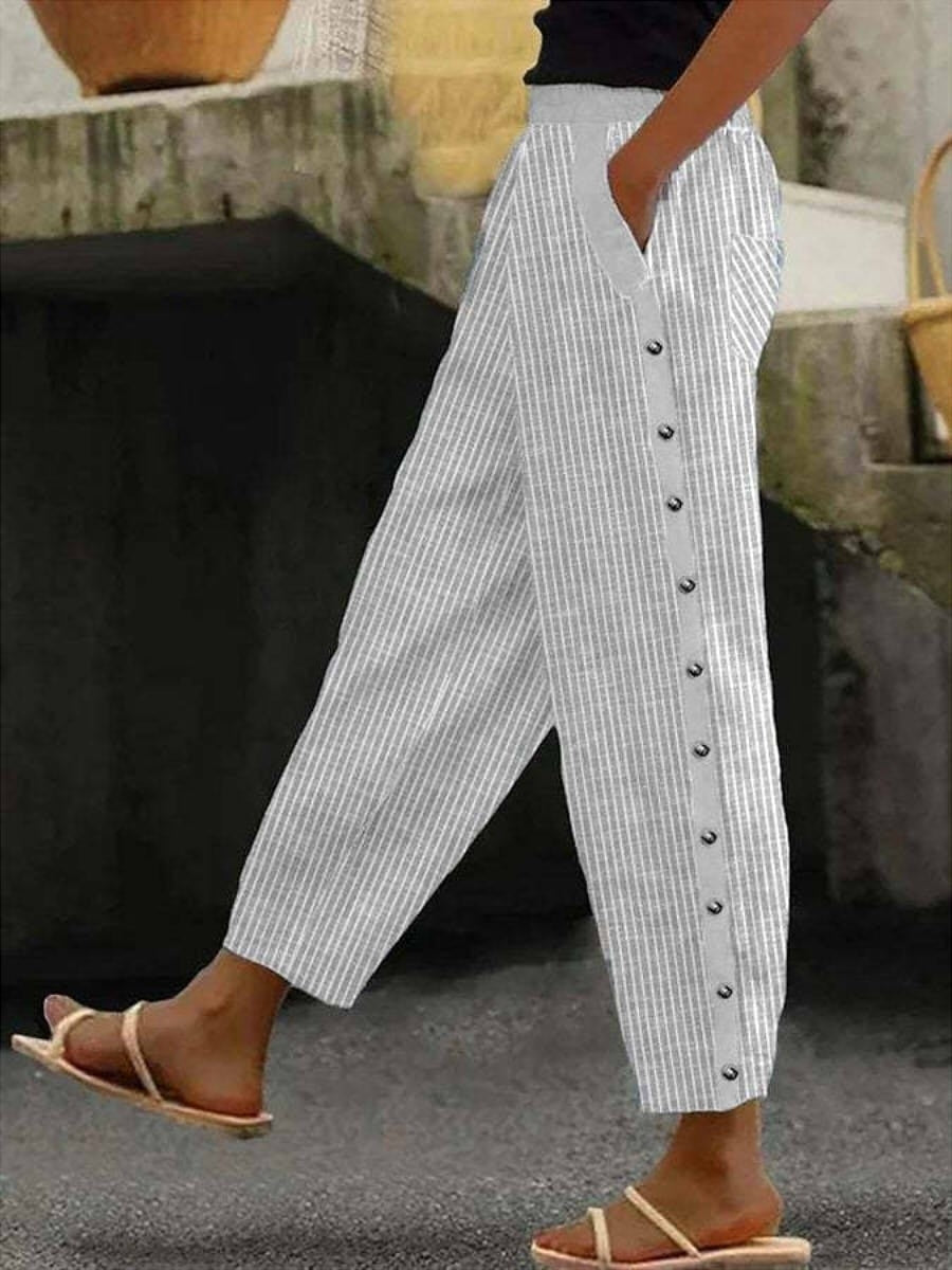 Kestrel Striped Linen Palazzo Pants Light Grey 3