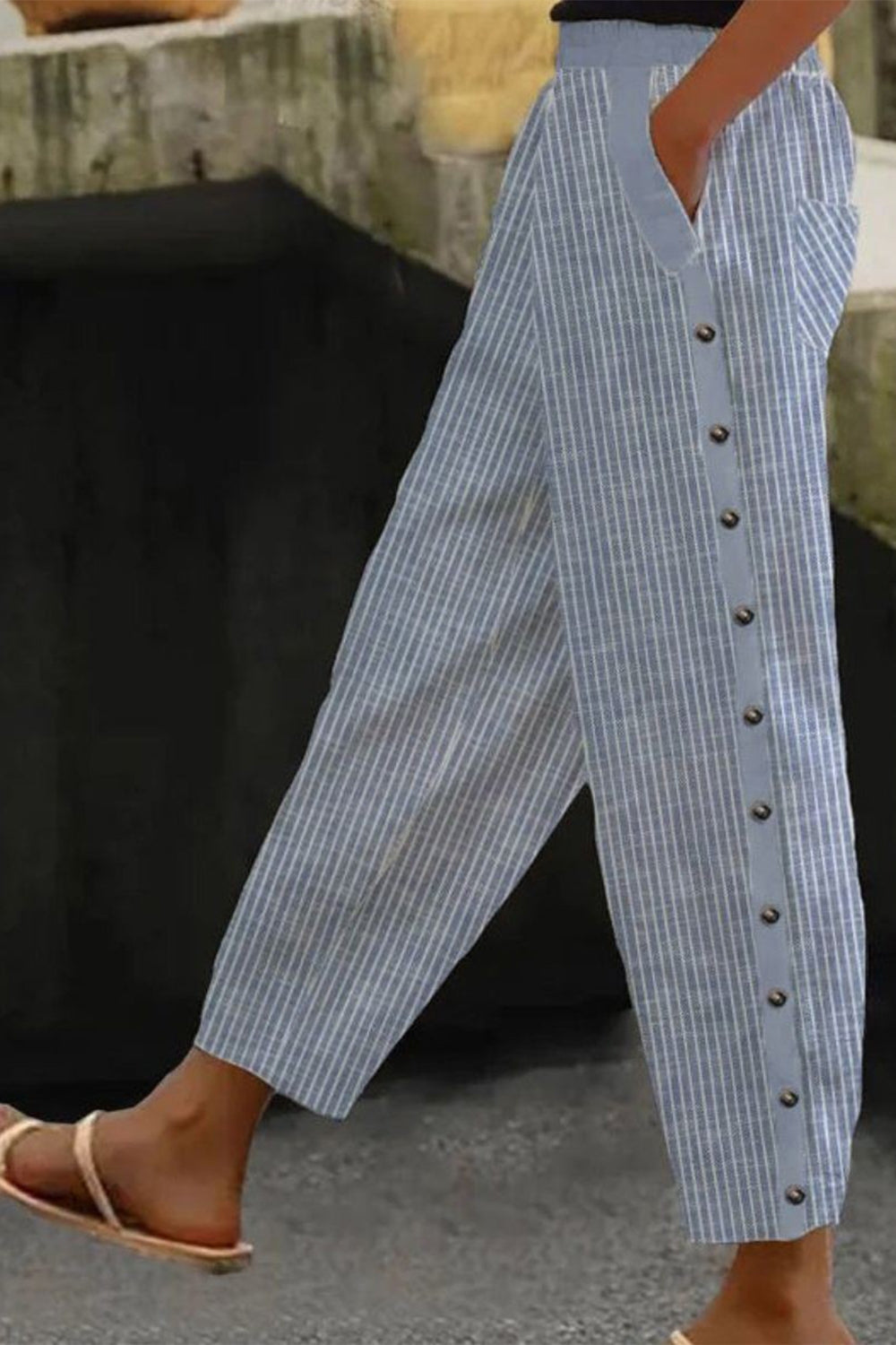 Kestrel Striped Linen Palazzo Pants Blue 2