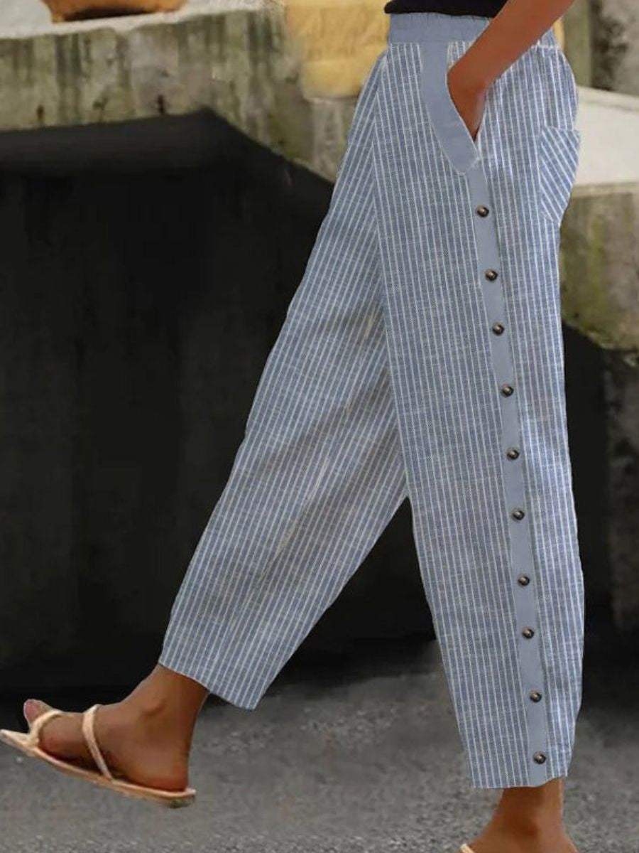 Kestrel Striped Linen Palazzo Pants Light Grey 1