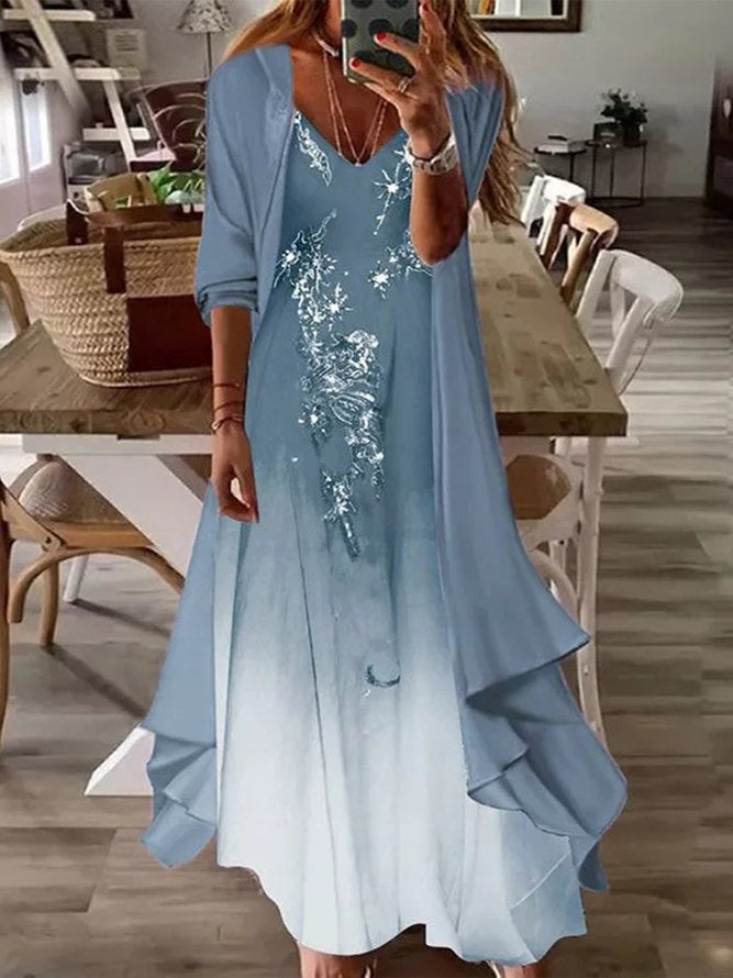 Vianne Floral V-Neck Dress Blue 1