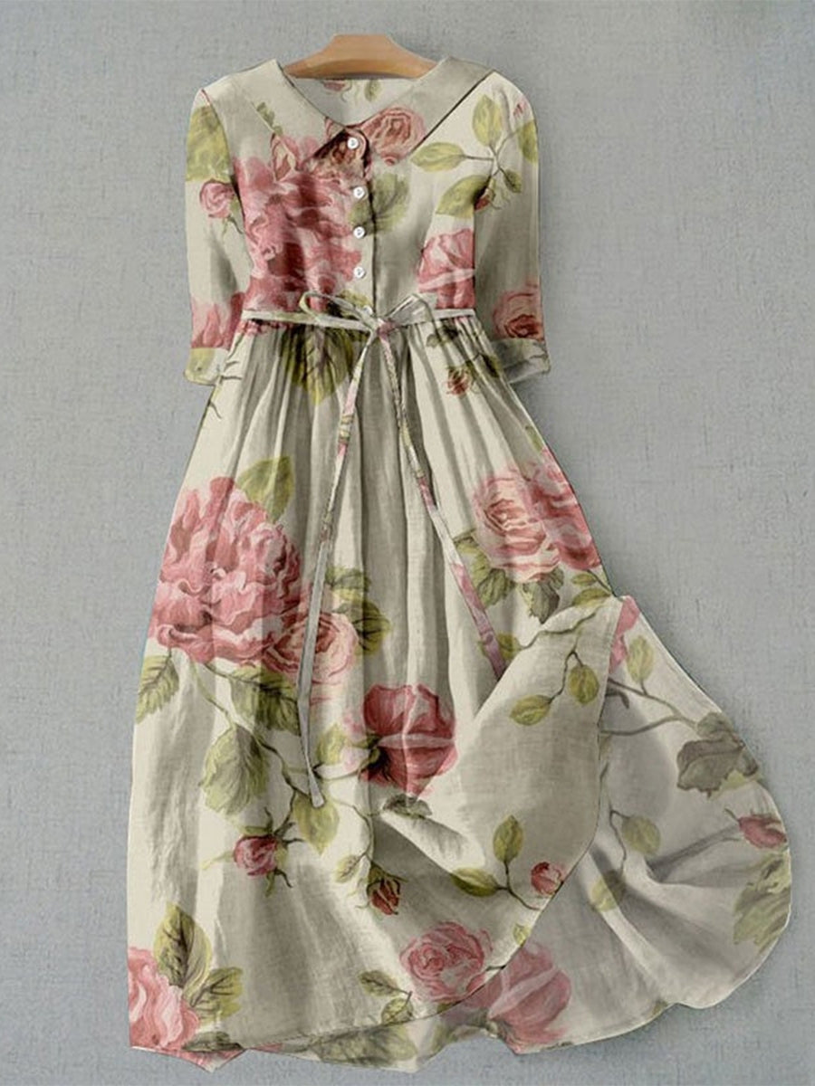 Linnea Floral Print Midi Dress Khaki 1