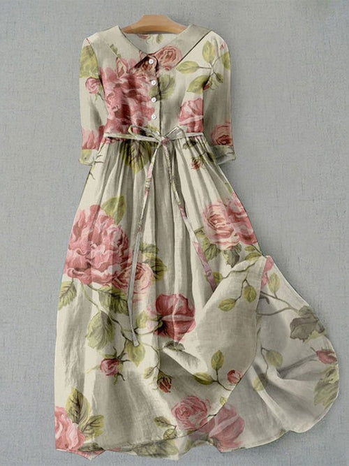 Linnea Floral Print Midi Dress Khaki 1