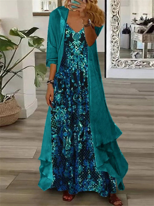 Isadora Metallic Floral Maxi Dress Blue 1