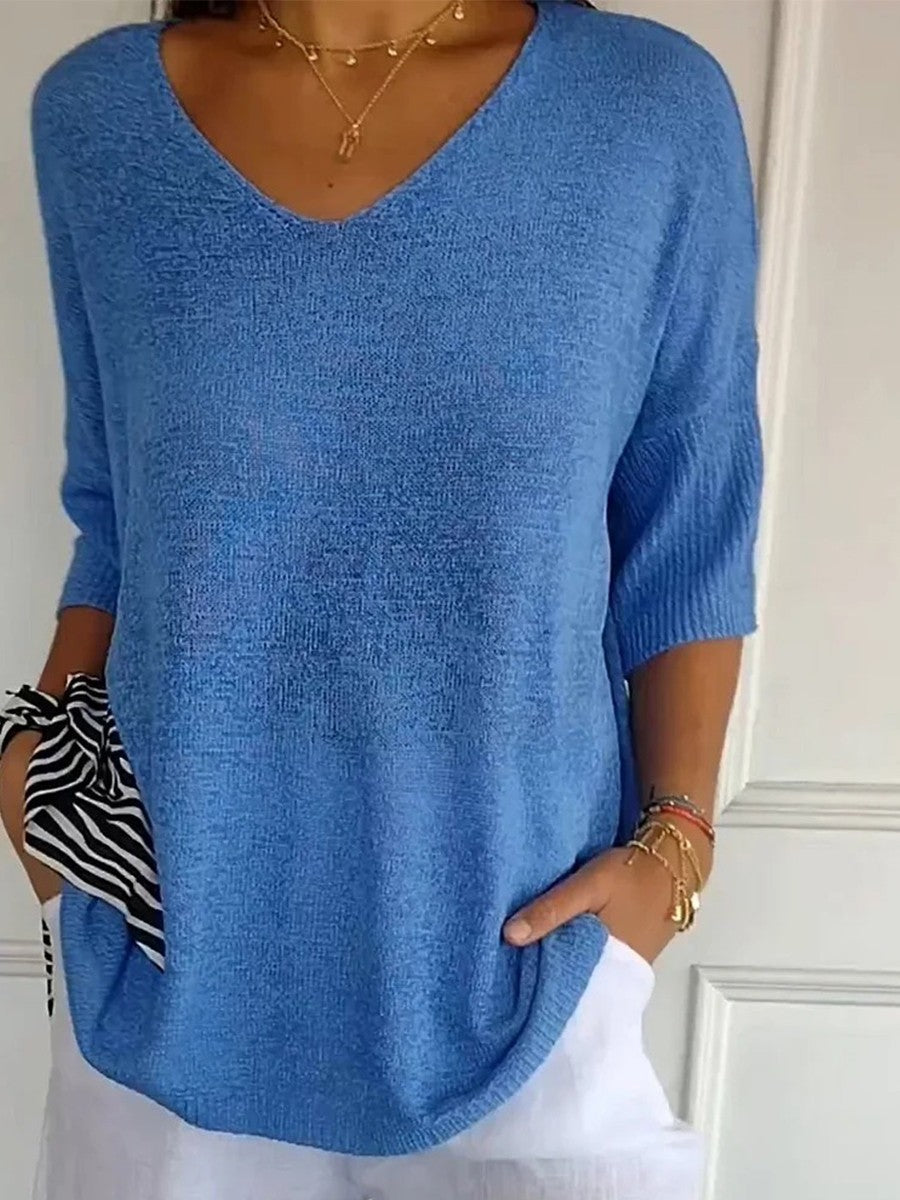 Genevieve Knit V-Neck Sweater Red 2