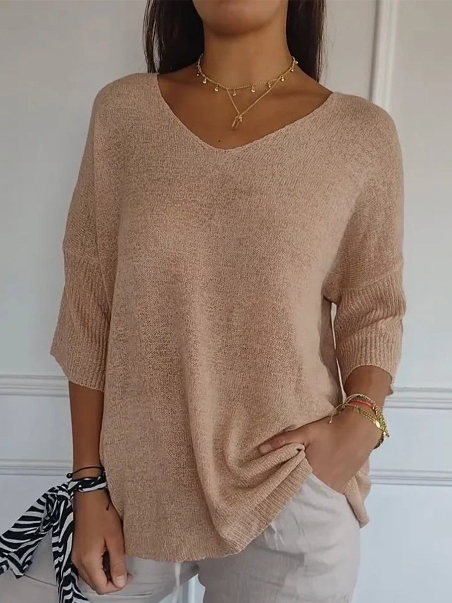 Genevieve Knit V-Neck Sweater Red 3