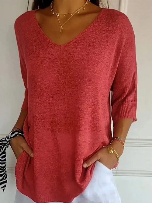 Genevieve Knit V-Neck Sweater Red 1