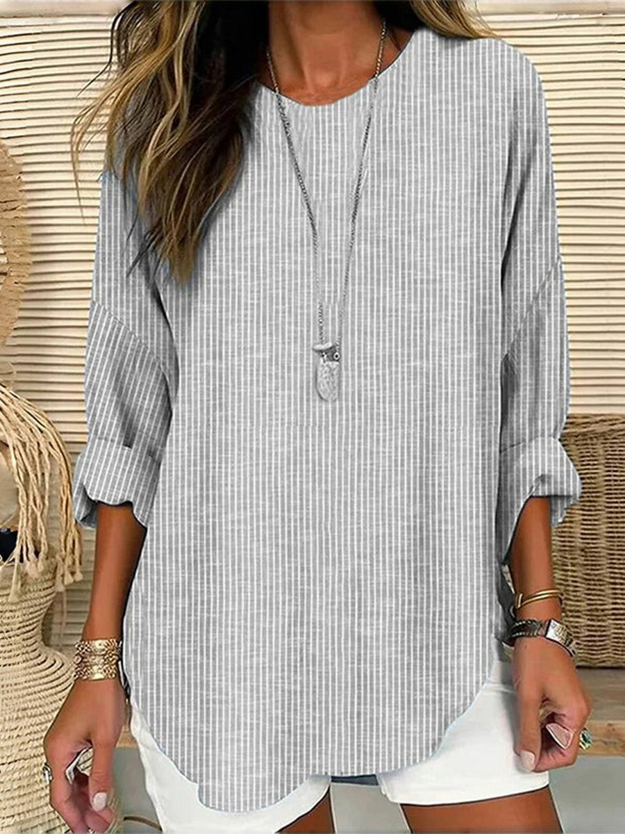 Junia Striped Linen Blouse Grey 1