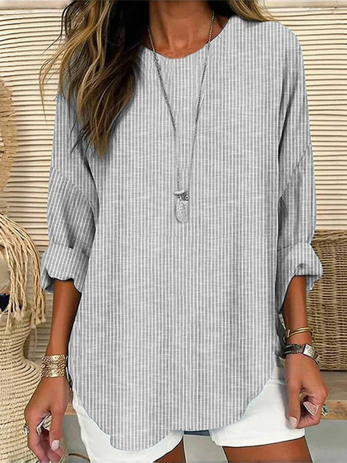 Junia Striped Linen Blouse Grey 1