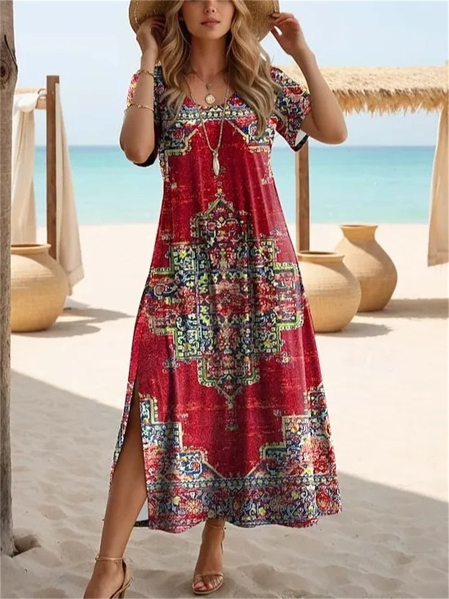 Isabeau Floral Midi Dress Red 1