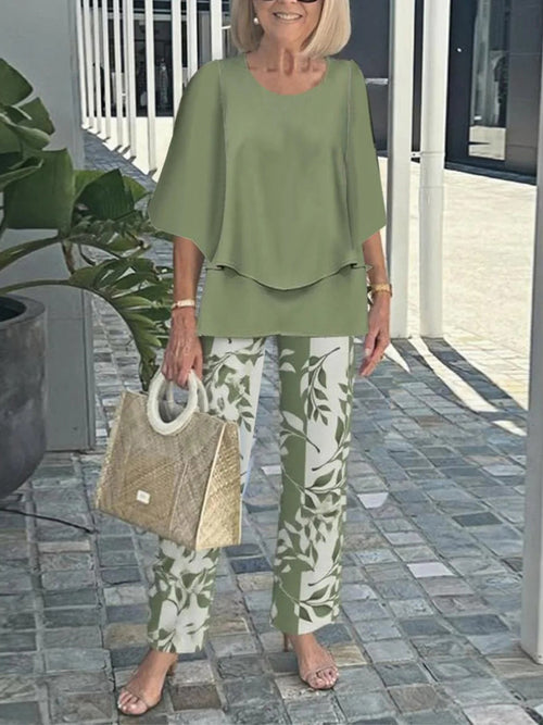 Giselle Layered Linen Two-Piece Set Green 1