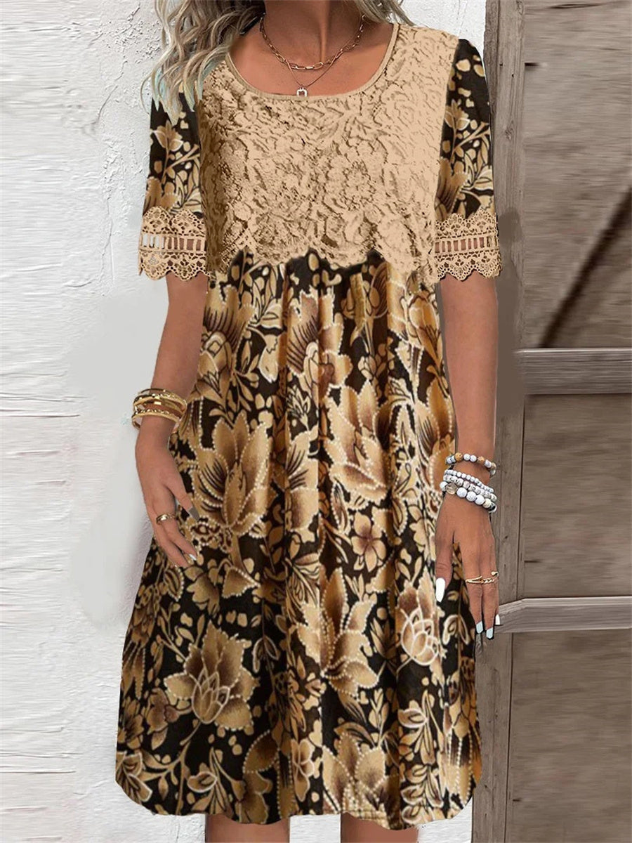 Winnie Lace Floral Midi Dress Gold 1