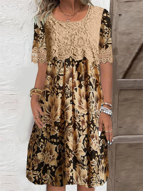 Winnie Lace Floral Midi Dress Gold 1