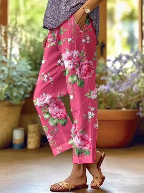 Talia Floral Print Trousers Pink 1