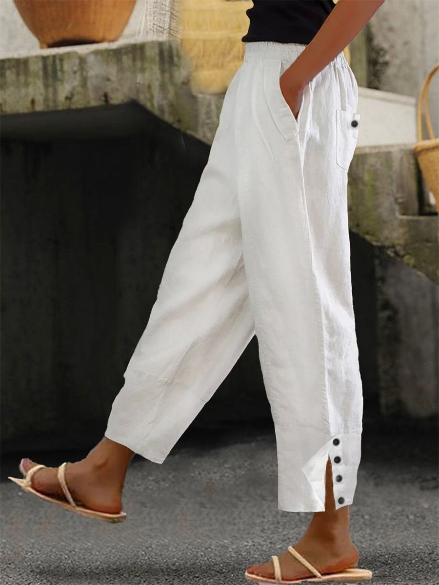 Priya Linen Relaxed Trousers White 1
