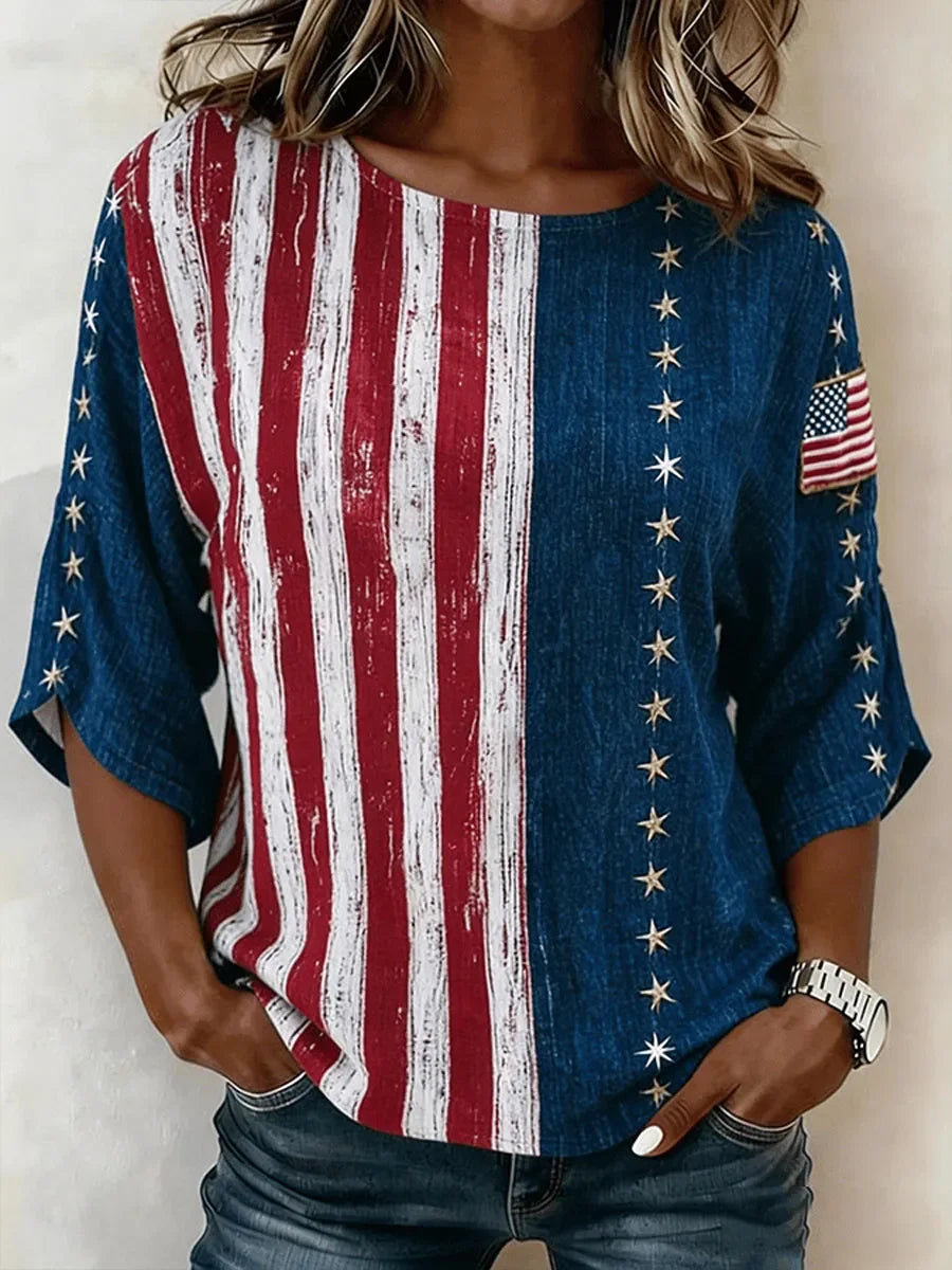 Rosie Flag Print Crew Neck Blouse Multi 2