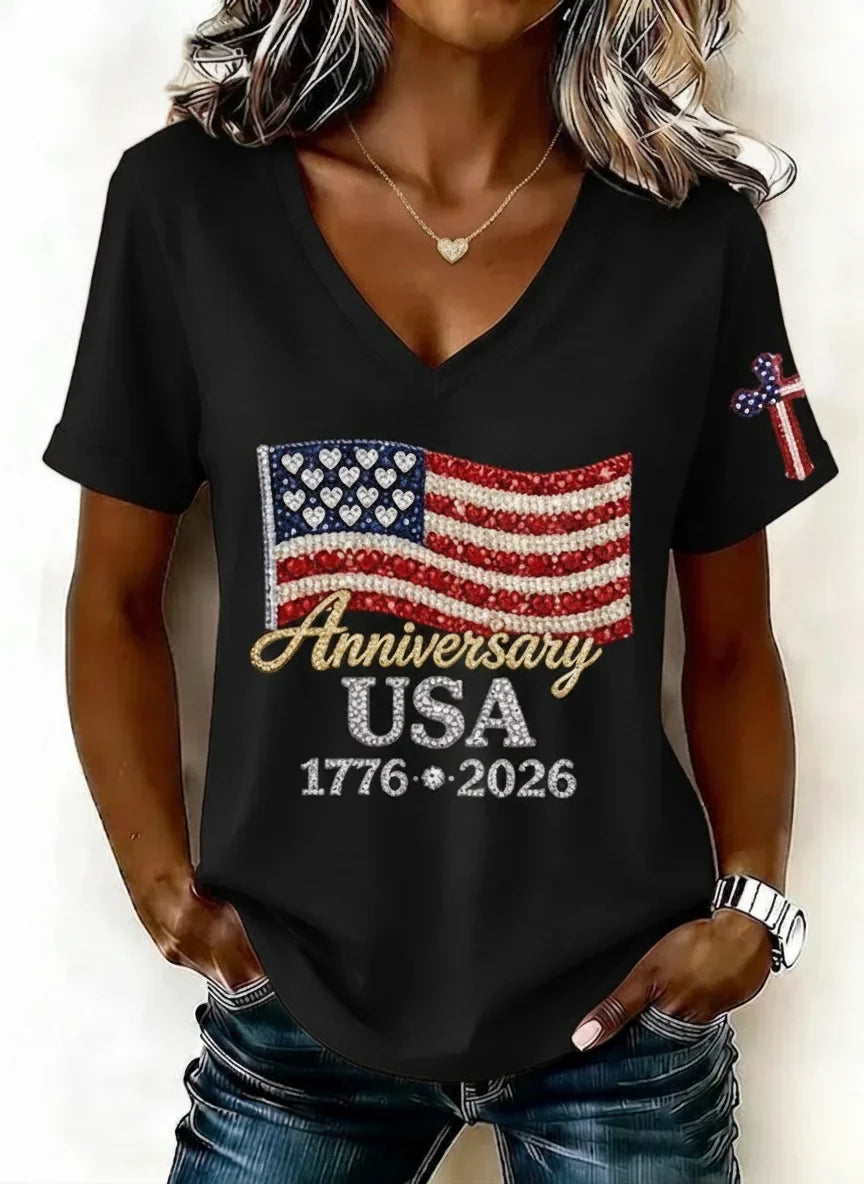 Margot Flag V-Neck Tee shirt 2
