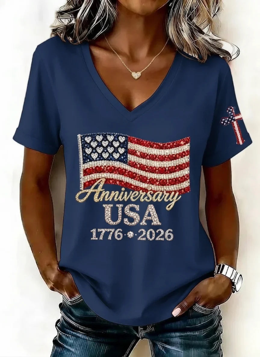 Margot Flag V-Neck Tee shirt 3