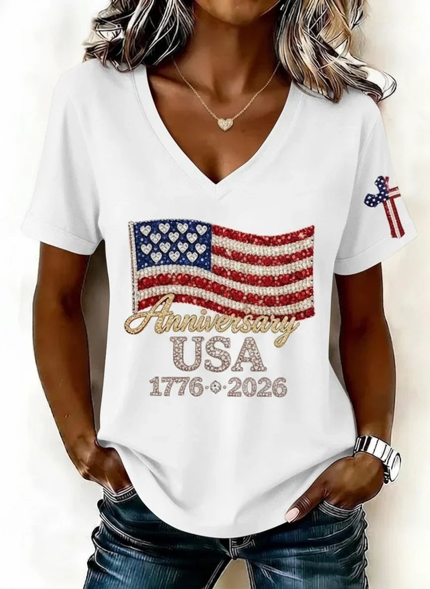 Margot Flag V-Neck Tee shirt 8