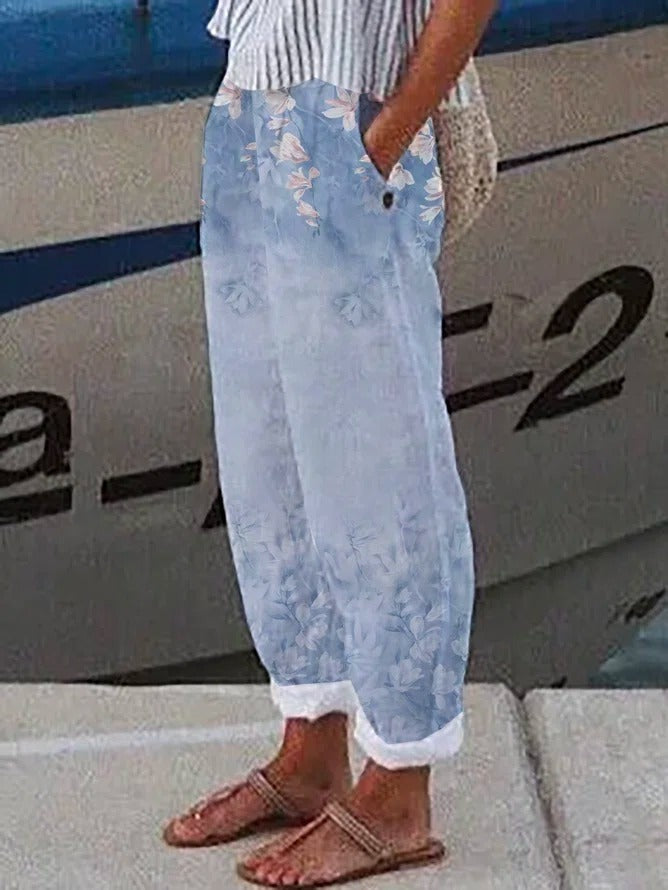 Margot Bamboo Floral Trousers Blue 1