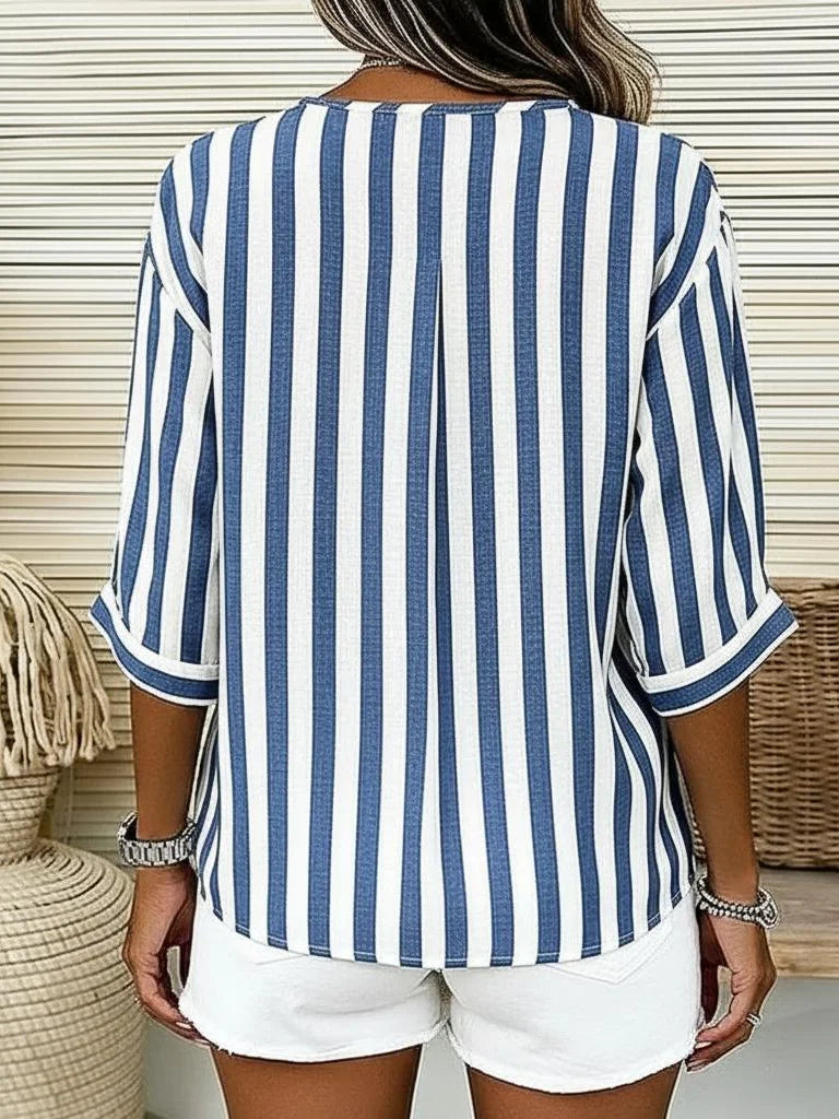 Eleanor Striped Linen Blouse stripe-blue 3